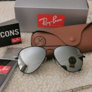 NEW Ray Ban Aviator Silver Mirrored Lens Sunglasses